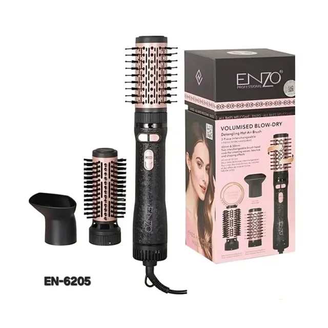 سشوار چرخشی 3 تیکه حرفه‌ای انزو ENZO مدل EN-6205 | برس حرارتی حجم دهنده مو